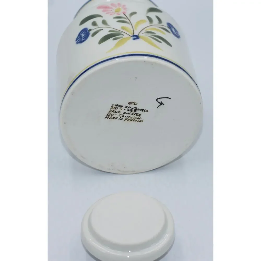 Viana Do Castelo Made In Portugal Two Sided Hand Painted Flowers Canister